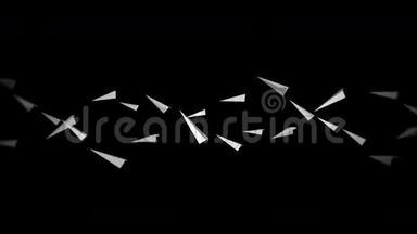 折纸飞机飞行。 黑色背景上流动白纸平面动画.. 创新理念。 商业邮件。 手工制作的p